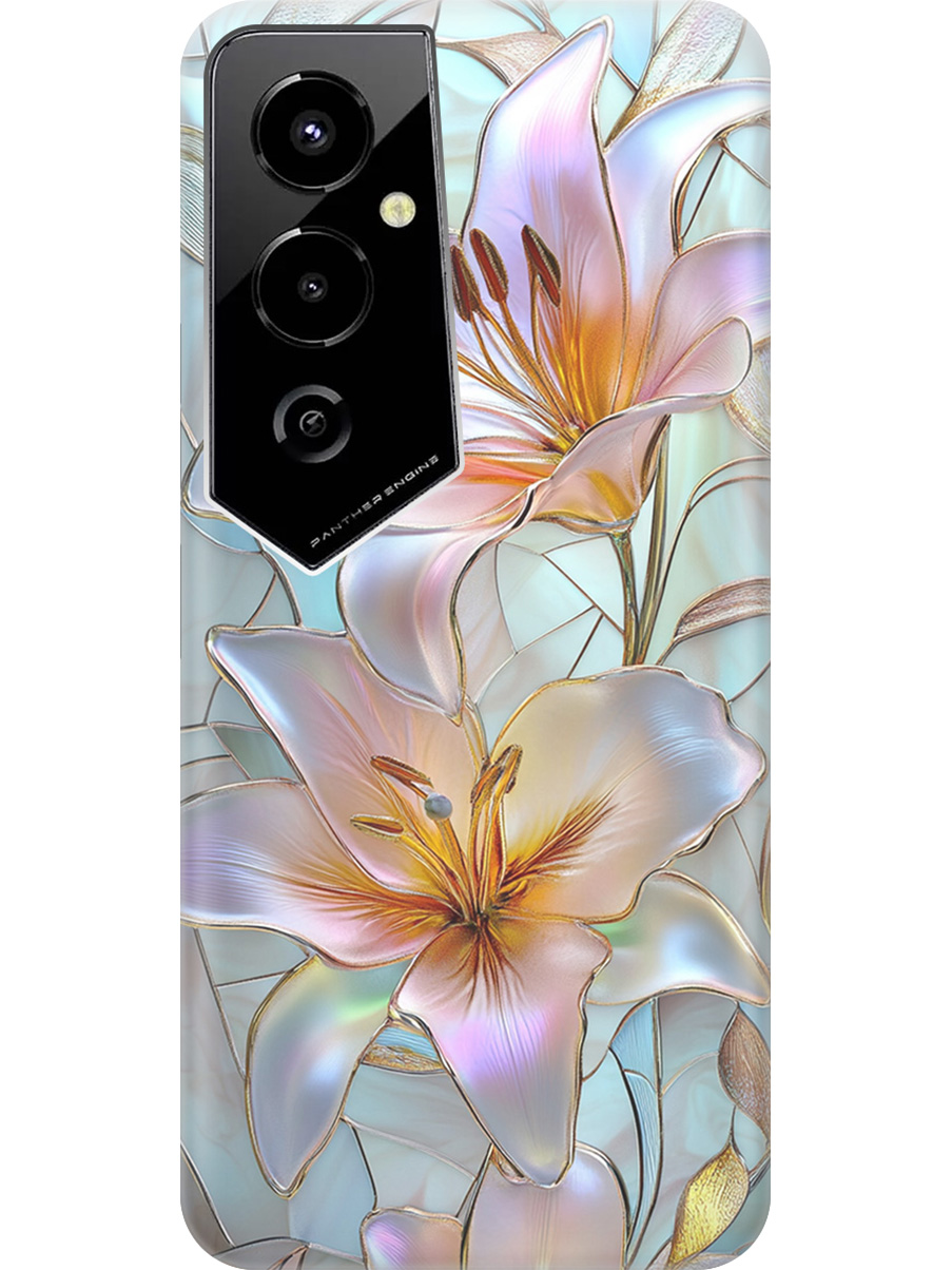 

Силиконовый чехол на Tecno Pova 4 Pro с принтом "Витраж с лилиями", Прозрачный;белый;голубой;розовый, 762091523