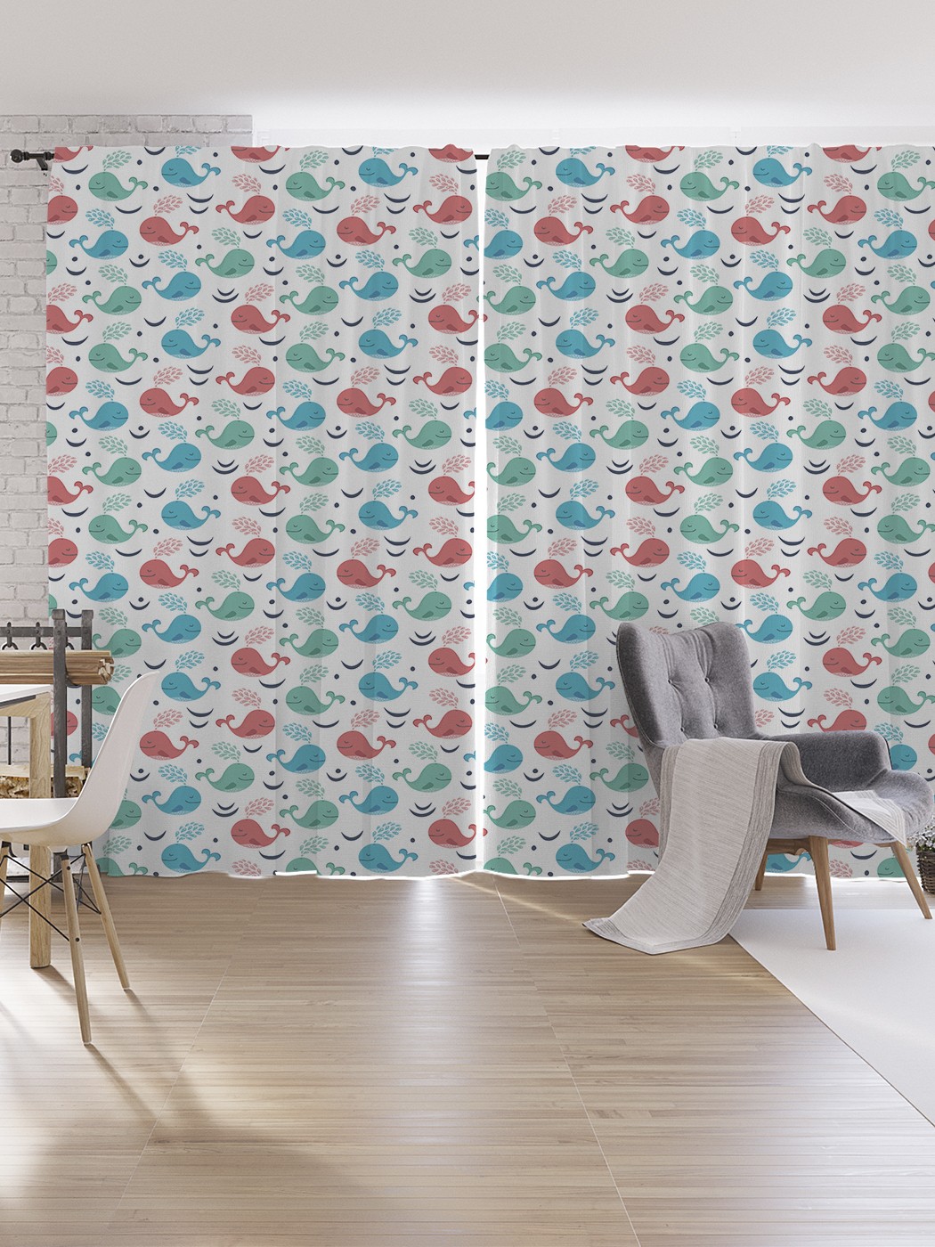 

Шторы под лён JoyArty "Веселые киты", серия Oxford DeLux, 340х265 см, Веселые киты