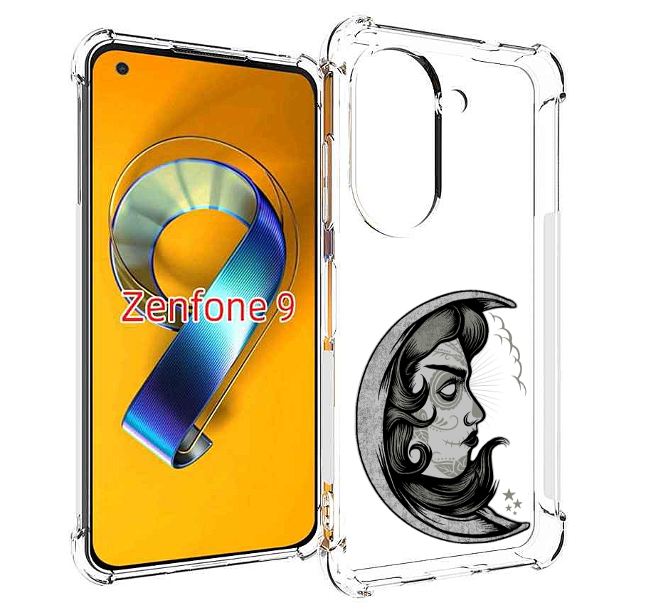 Чехол MyPads черно белая луна с лицом для Asus Zenfone 9 (AI2202)