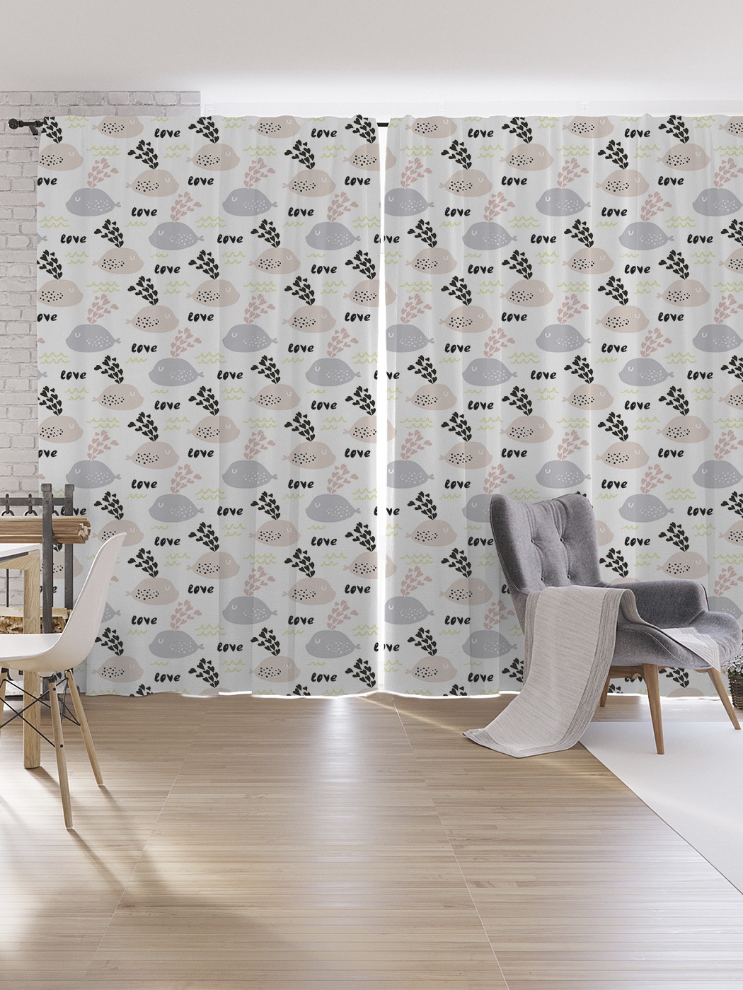 

Шторы под лён JoyArty "Романтические киты", серия Oxford DeLux, 340х265 см, Романтические киты