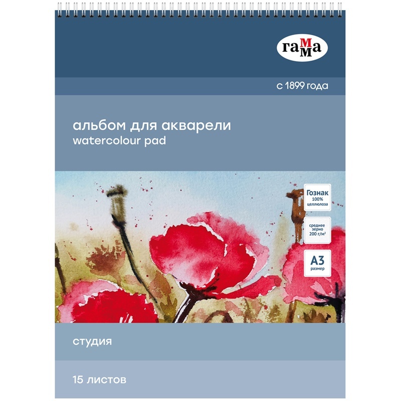 

Гамма 15 л, А3, на спирали, "Студия", 200 г/м2, среднее зерно, 15 л, А3, на спирали, "Студия", 200 г/м2, среднее зерно