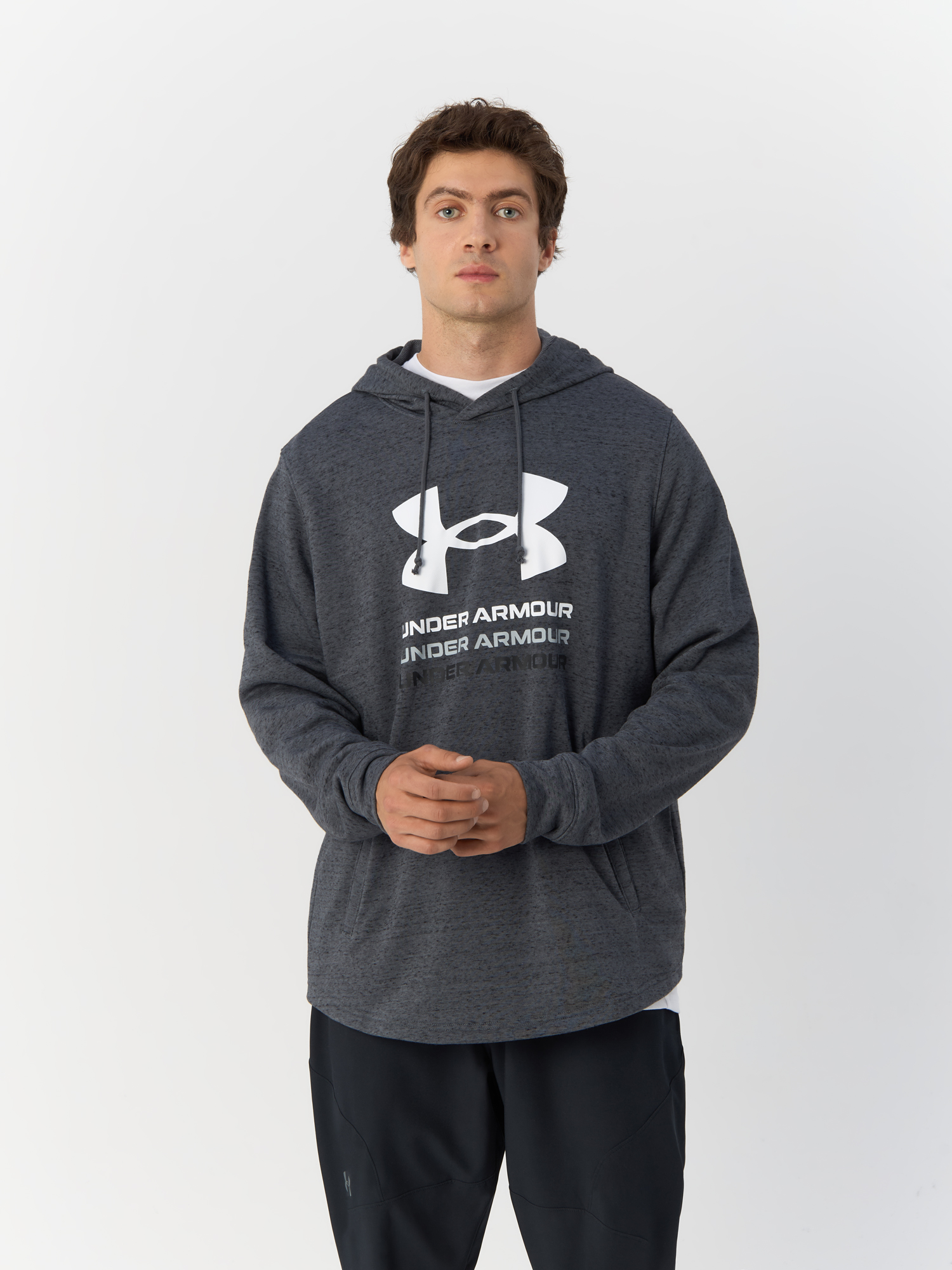 Худи Under Armour UA Rival Terry Graphic Hood мужское, тёмно-серое, размер LG, 1386047