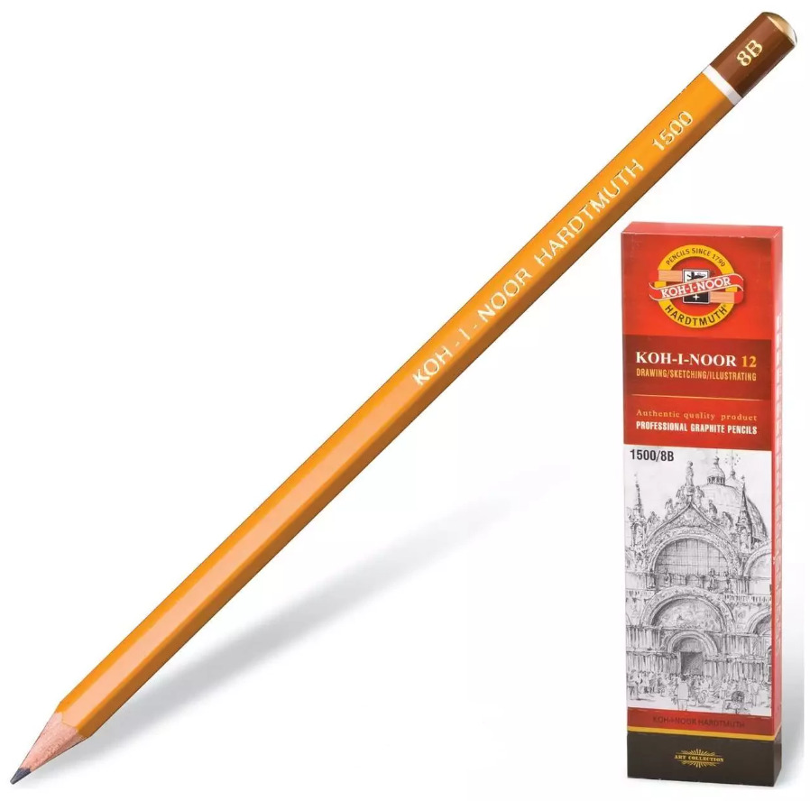 

Карандаш чернографитный Koh-I-Noor 1500 8B, заточенный 150008B01170RU 12 штук