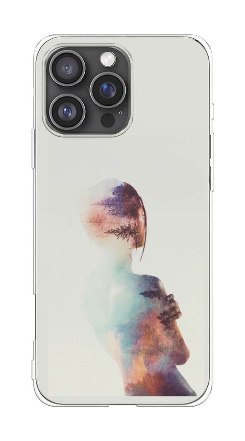 

Чехол на Apple iPhone 16 Pro Max "Девушка-лес", Розовый;голубой;серый, 16350-1