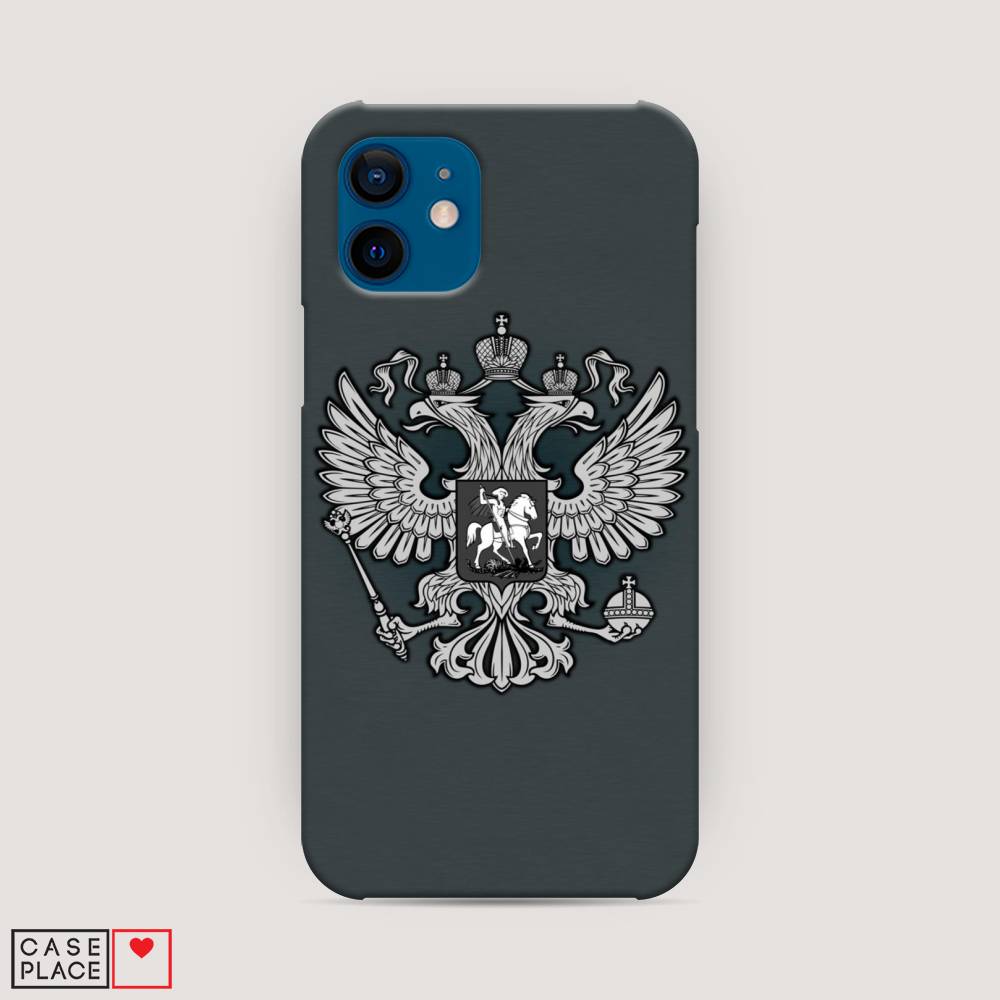 фото Пластиковый чехол "герб россии серый" на apple iphone 12 awog