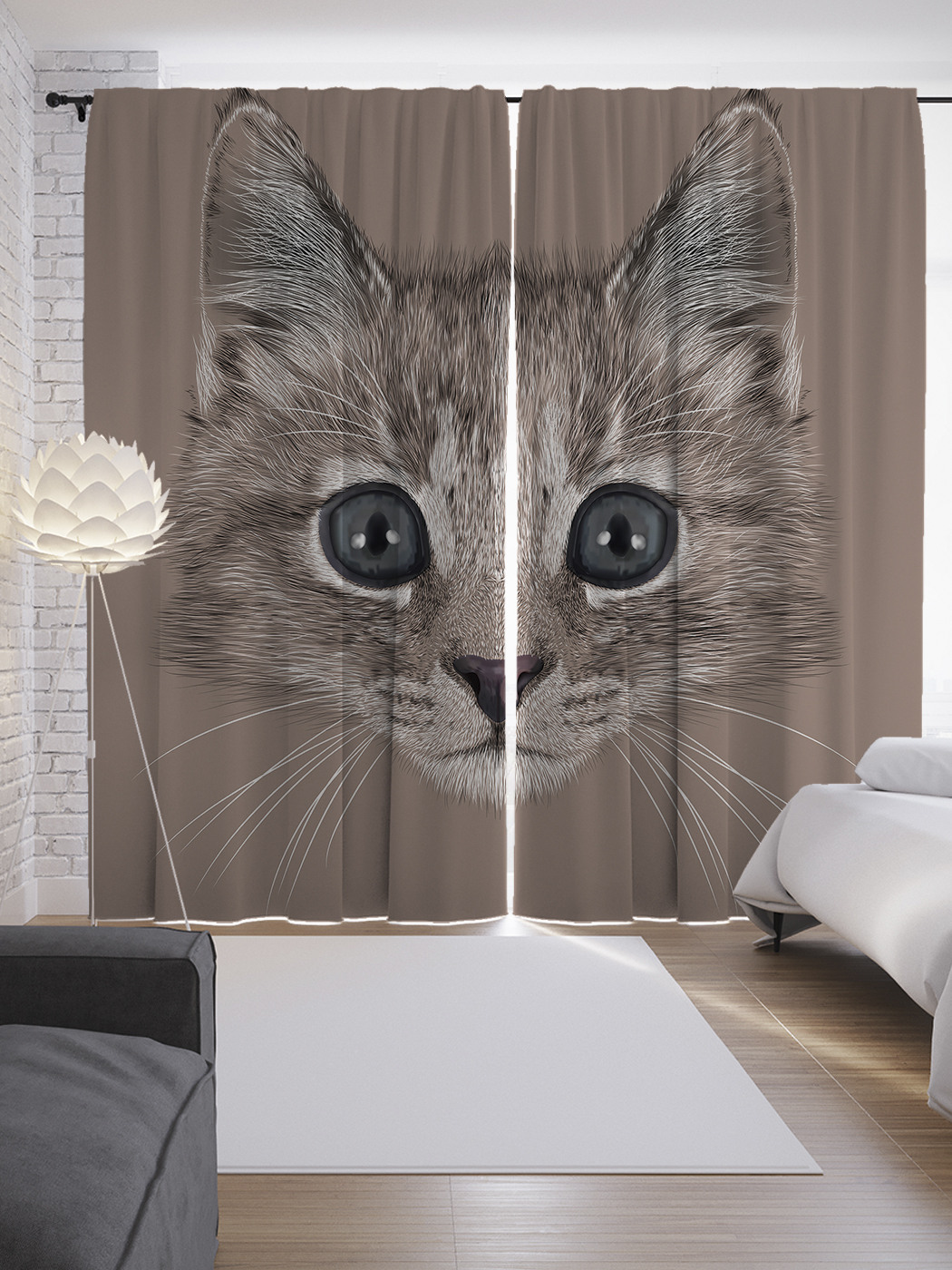 

Шторы JoyArty с фотопечатью "Молочный кот" из сатена, 290х265 см, Молочный кот