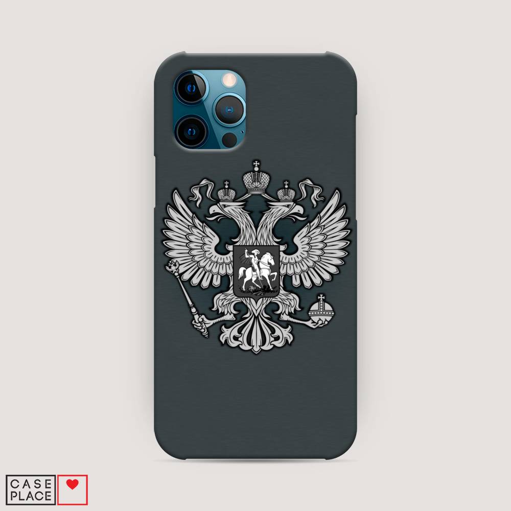 фото Пластиковый чехол "герб россии серый" на apple iphone 12 pro awog