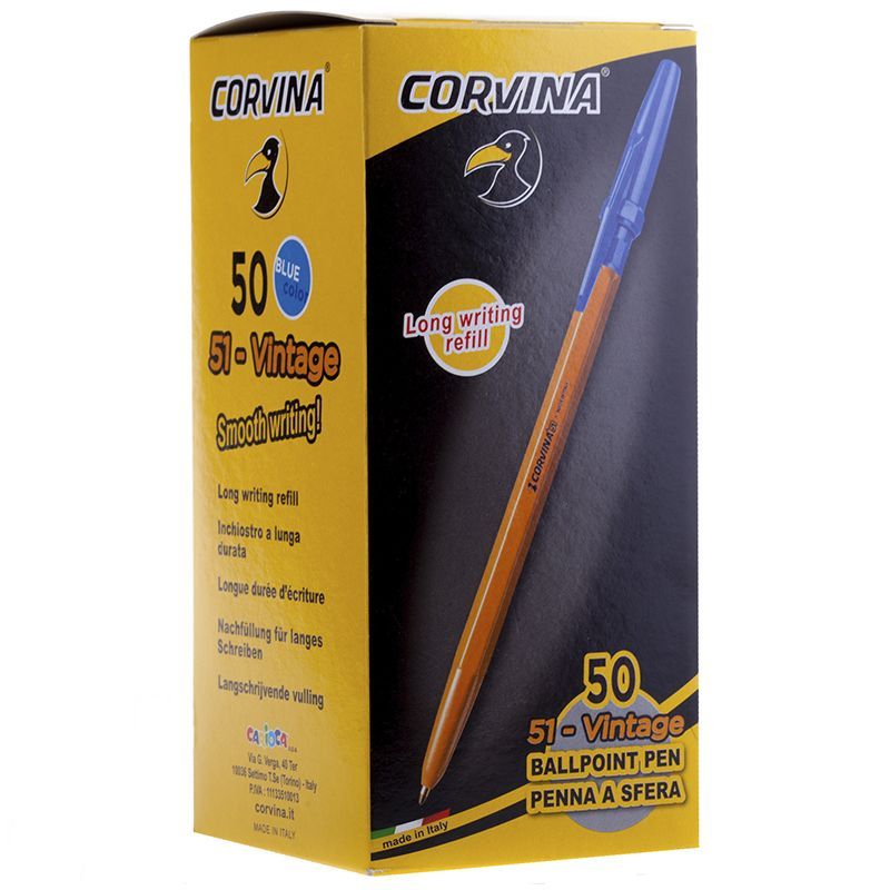 

Набор 50 шт. Ручка шариковая Corvina 51 Vintage синяя, 1,0мм, желтый корпус