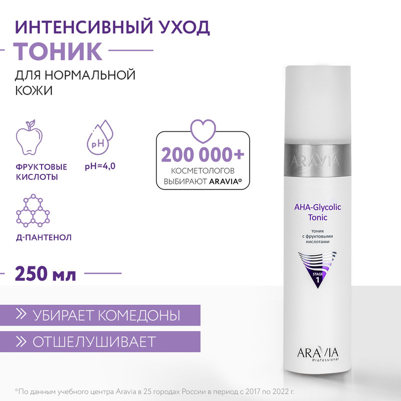 Тоник для лица Aravia Professional AHA Glycolic Tonic с фруктовыми кислотами 250 мл