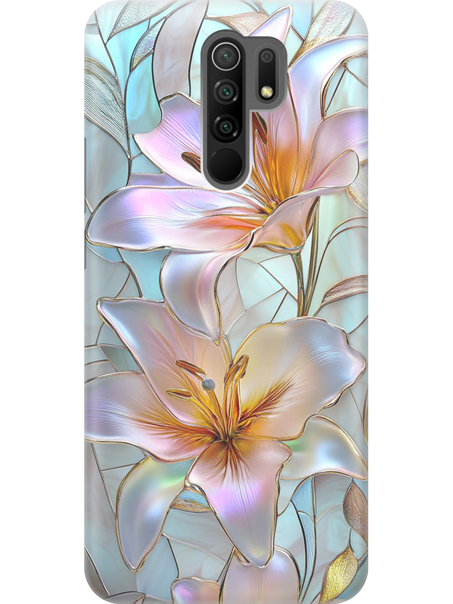 

Силиконовый чехол на Xiaomi Redmi 9 с принтом "Витраж с лилиями", Прозрачный;белый;голубой;розовый, 723276723