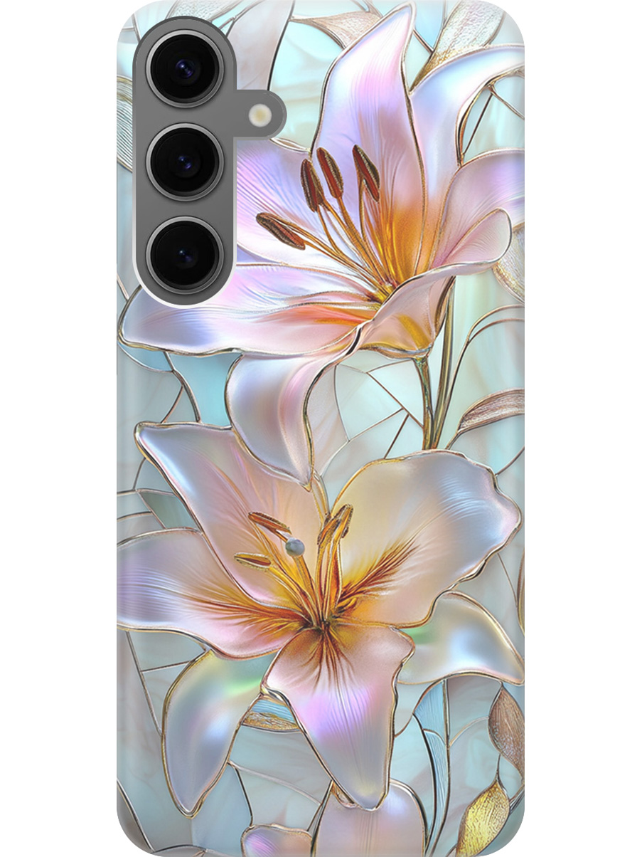 

Силиконовый чехол на Samsung Galaxy S24+ с принтом "Витраж с лилиями", Прозрачный;белый;голубой;розовый, 779824623