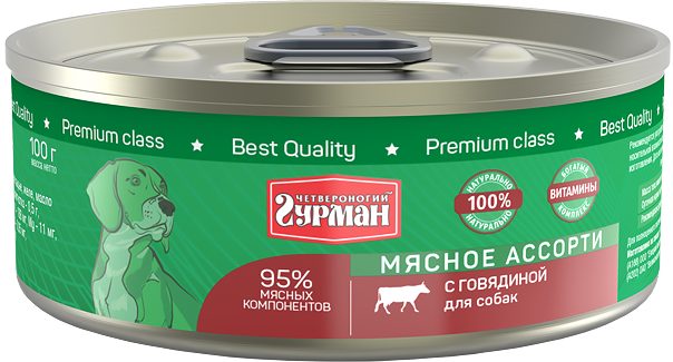 

Влажный корм для собак Четвероногий Гурман Мясное ассорти с говядиной 100 г