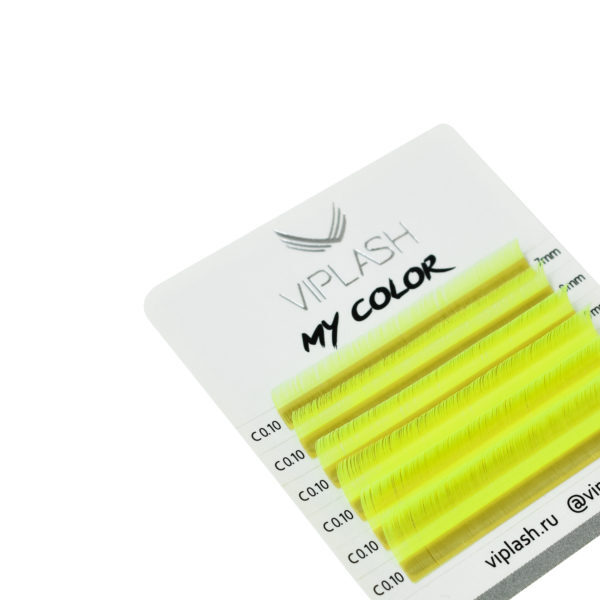 Ресницы для наращивания Viplash цветные неоновые желтые D 0.10 микс 7-12 мм 6 линий