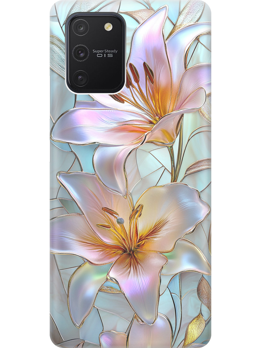 

Силиконовый чехол на Samsung Galaxy S10 Lite с принтом "Витраж с лилиями", Прозрачный;белый;голубой;розовый, 722694723
