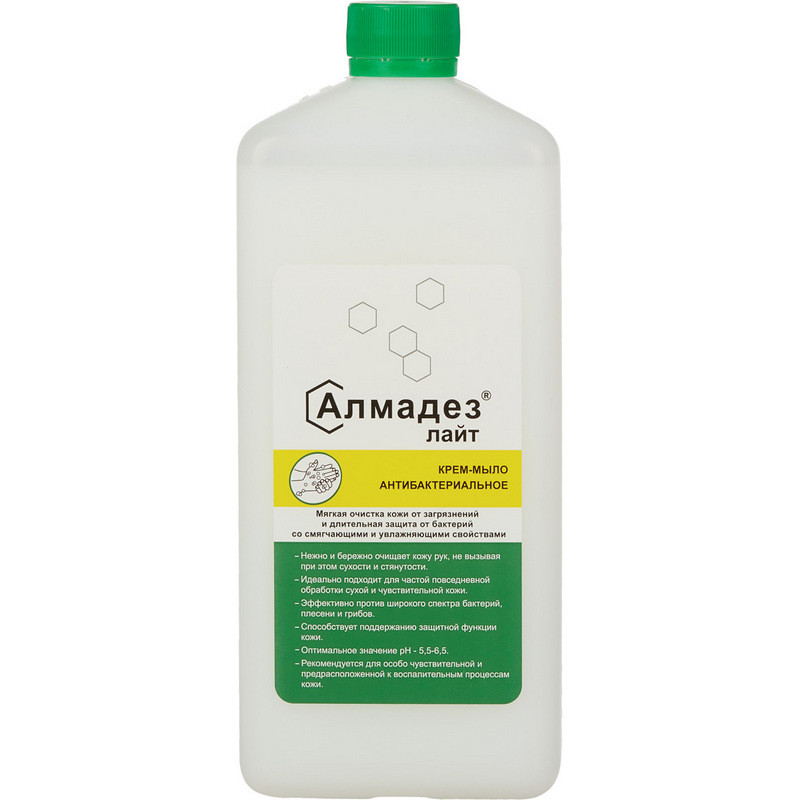Дезинфицирующее мыло Алмадез-Лайт антибактериальное 1,0 л(с дозатором) дезинфицирующее жидкое мыло алмадез профи 500 мл с дозатором