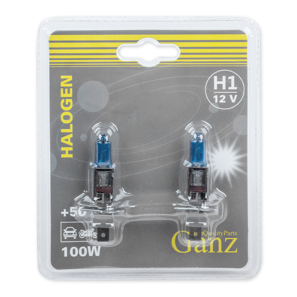 

Галогенная лампа H1 12v 100w +50% (P14,5s) блистер-2 шт.