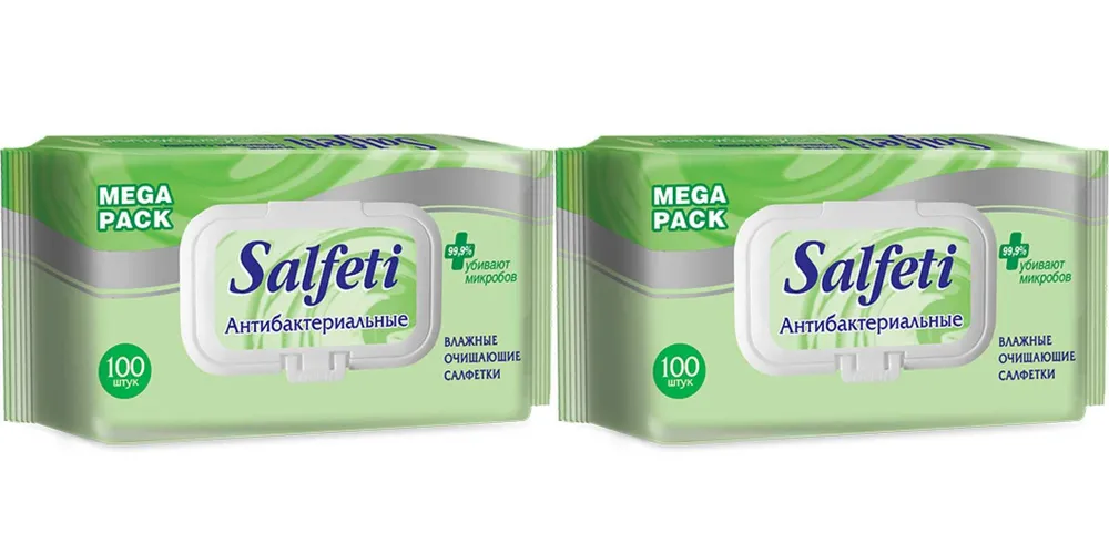 фото Влажные салфетки salfeti antibac №72 антибактериальные с клапаном,2 шт