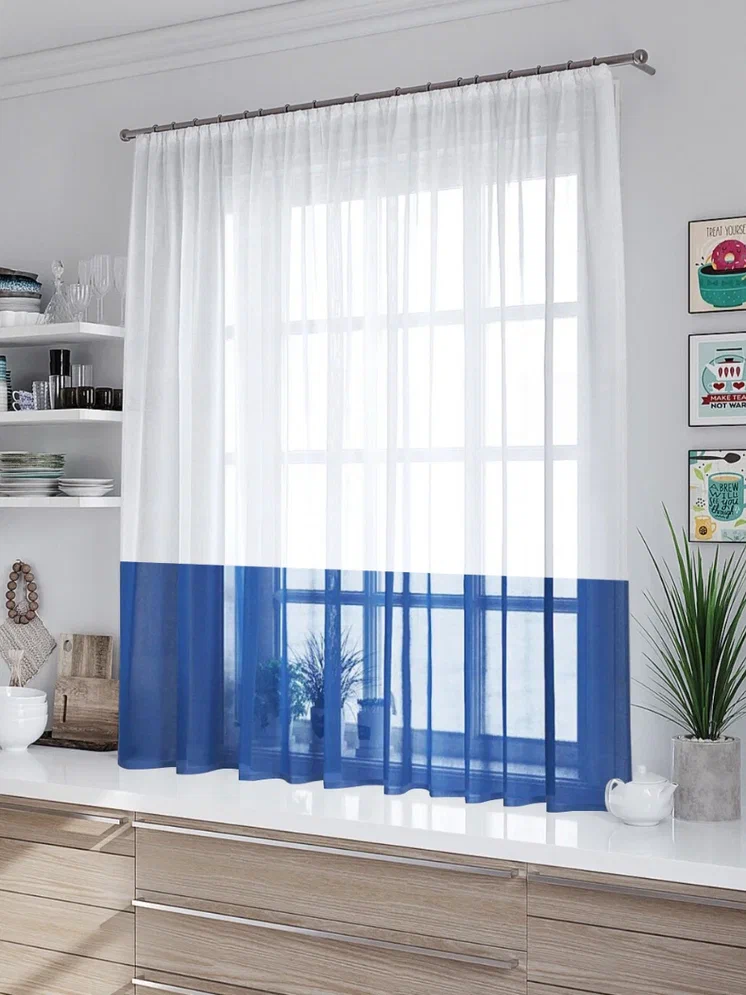 

Тюль Miazzo 300х180 см Бело-синяя в гостиную детскую спальню Турция