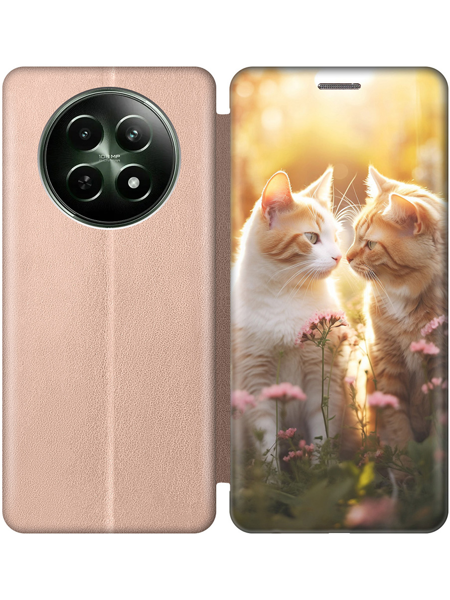 

Чехол-книжка на Realme 12 5g с принтом "Влюбленные котики" золотой, Золотистый;бежевый;белый, 783982691