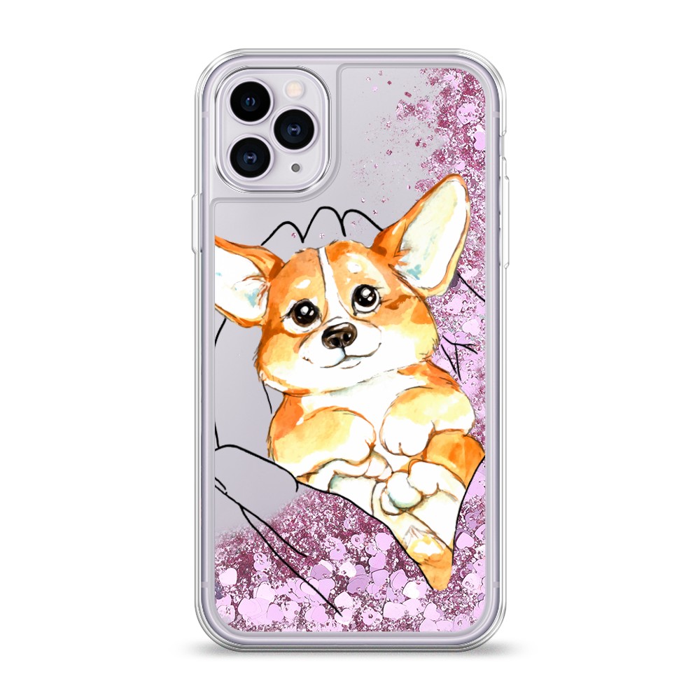 

Жидкий чехол с блестками "Корги в ладошках" на Apple iPhone 11 Pro, 12394-1