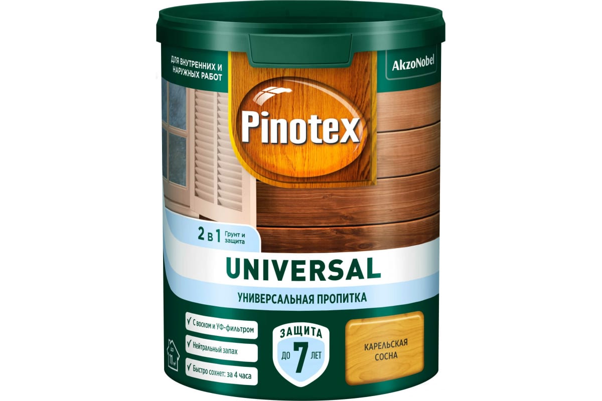 Пропитка 2 в 1 Pinotex UNIVERSAL карельская сосна, 0,9 л 5620703 нож кухонный универсал 1 х12мф карельская береза мельхиор