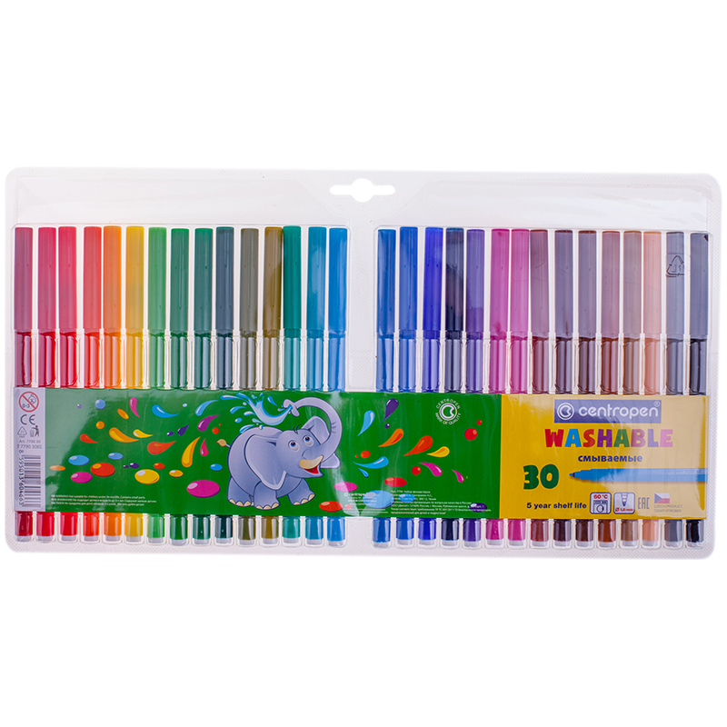 

Фломастеры Centropen Washable, 30цв., смываемые, блистер
