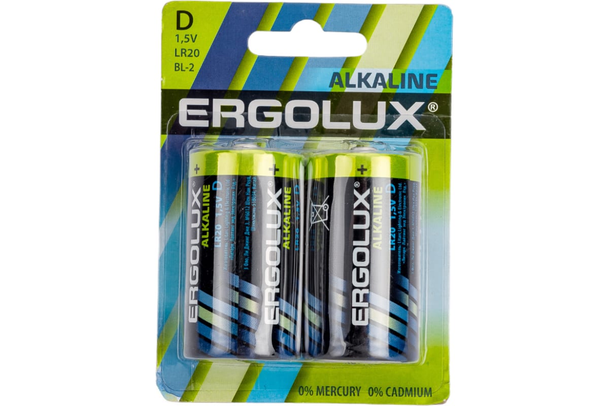 Ergolux..Lr20 Alkaline Bl-2 (Lr20 Bl-2, Батарейка,1.5в) 11752 ERGOLUX арт. 11752
