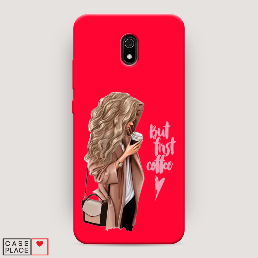 

Матовый силиконовый чехол "Девушка с кофе" на Xiaomi Redmi 8A, Девушка с кофе