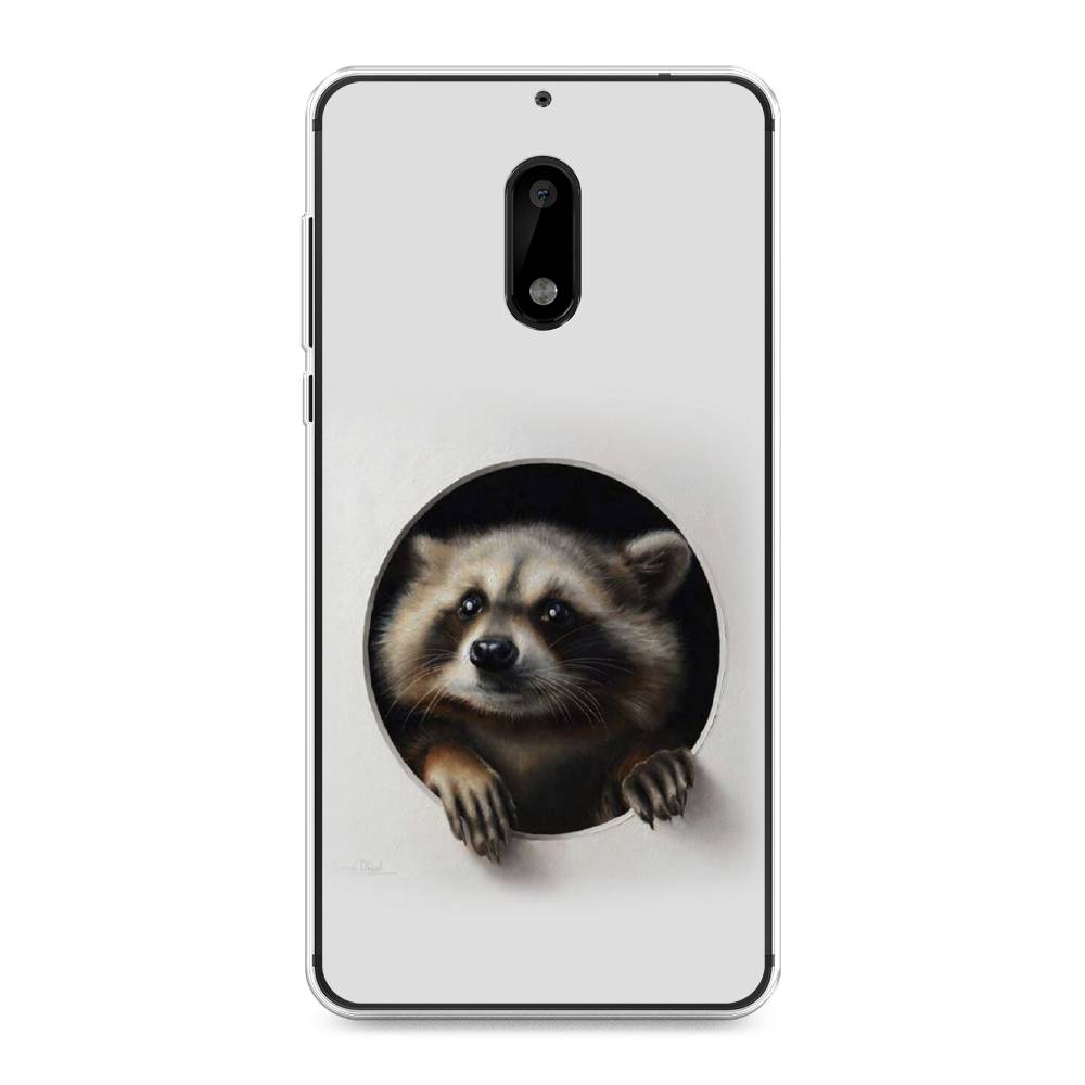 

Чехол Awog на Nokia 6 / Нокиа 6 "Любопытный енот", Коричневый;черный;белый, 120350-1
