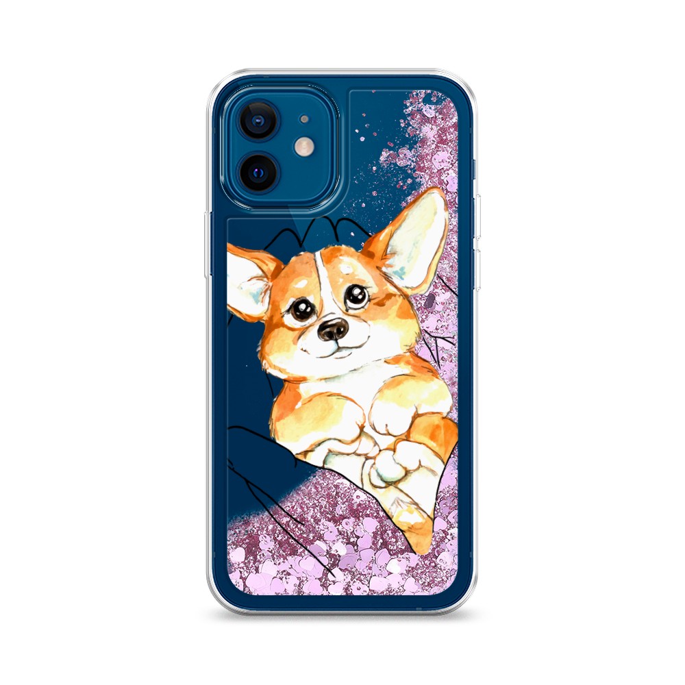 

Жидкий чехол с блестками "Корги в ладошках" на Apple iPhone 12, 12594-1