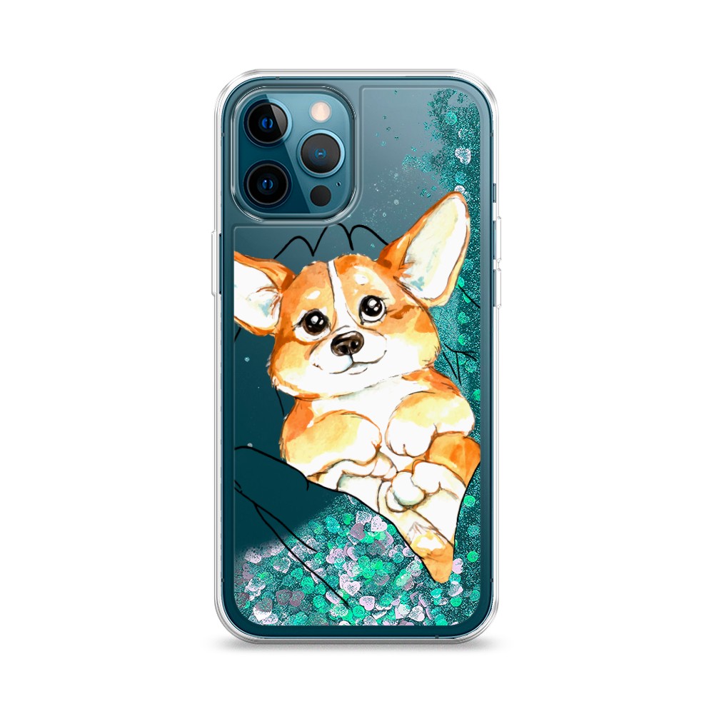 

Жидкий чехол с блестками "Корги в ладошках" на Apple iPhone 12 Pro, 12895-1