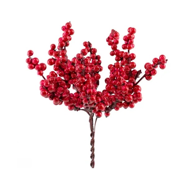 Композиция Азалия Декор Набор веток с ягодами на вставках красная 16 см 6 шт