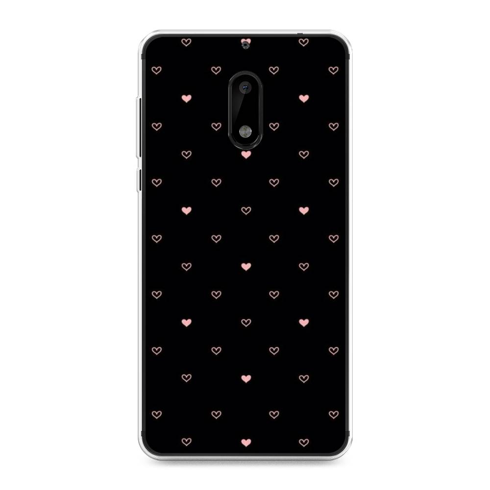 

Чехол Awog на Nokia 6 / Нокиа 6 "Черный фон и сердечки", Розовый;серый;черный, 120350-3