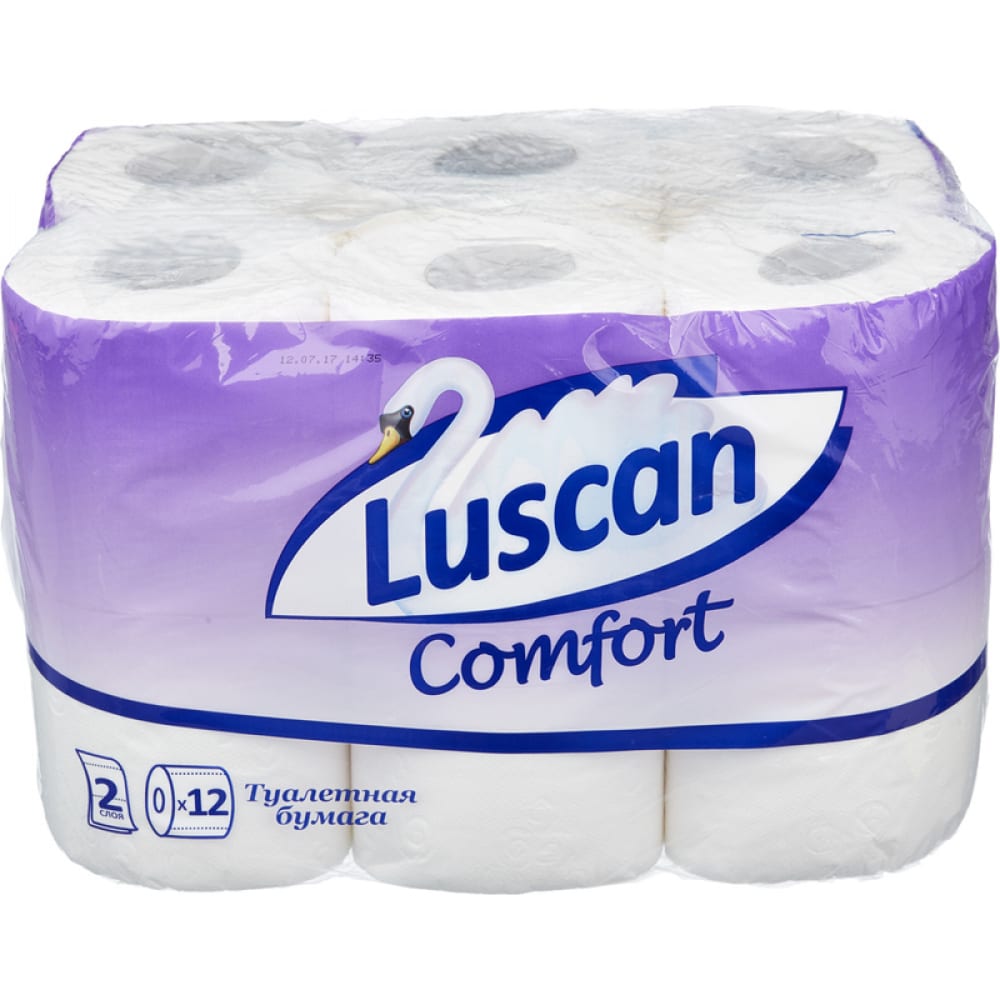 Туалетная бумага Luscan Comfort 2 слоя, белая, 12 рулонов