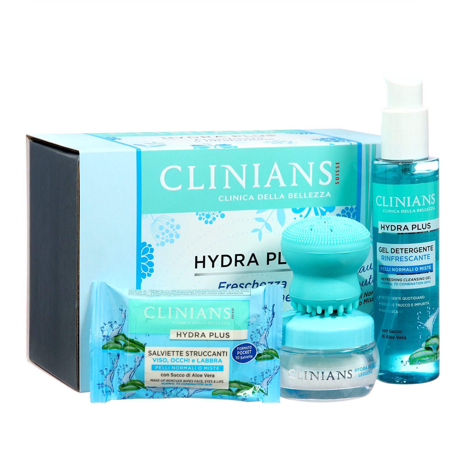 

Подарочный набор женский Clinians Hydra Plus:Крем+Гель для умывания+Салфетки+Щетка для лиц