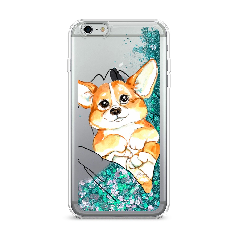 

Жидкий чехол с блестками "Корги в ладошках" на Apple iPhone 6 Plus, 10595-1