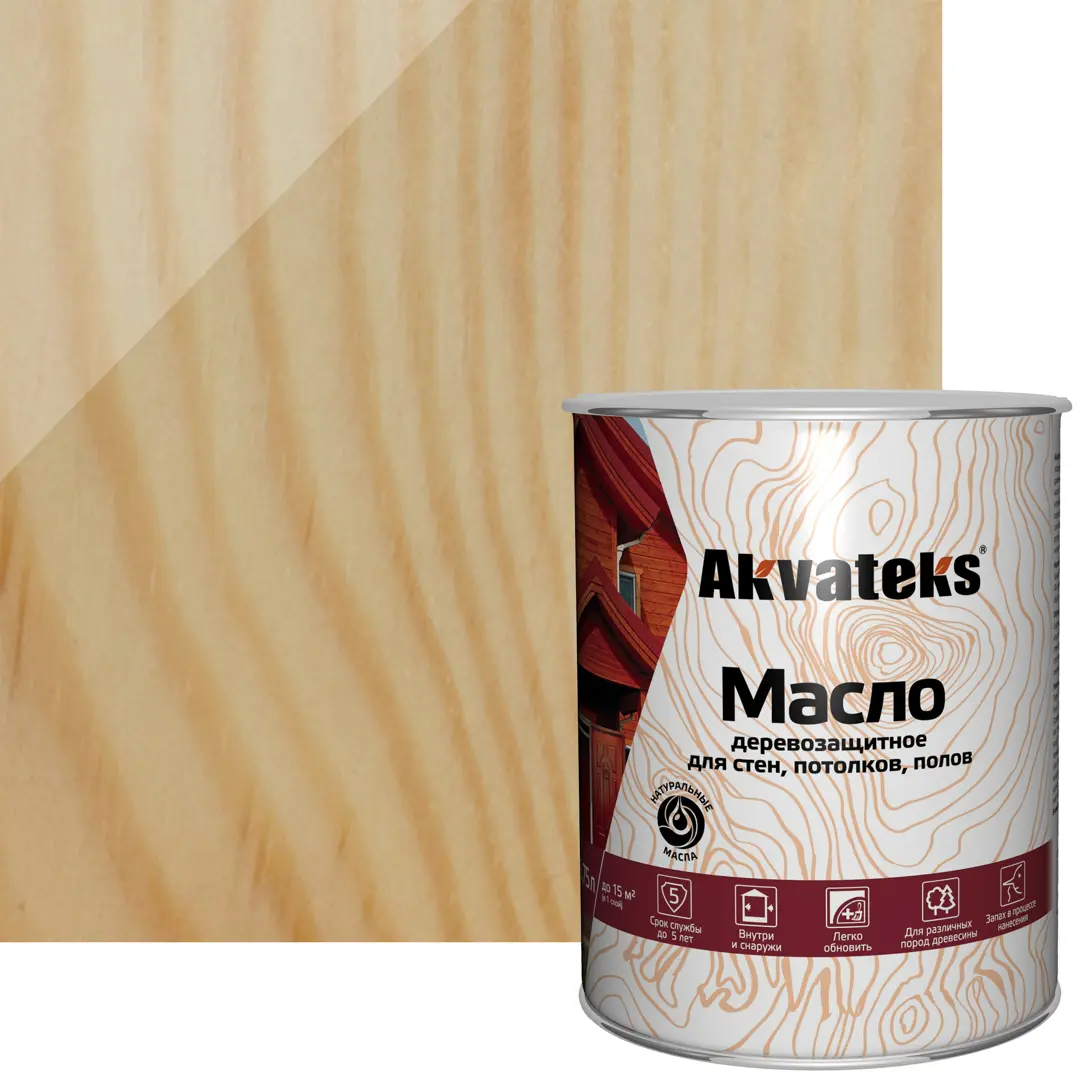 Масло деревозащитное для стен и потолков Akvateks цвет прозрачный 0.75 л деревозащитное масло для банных полков medera