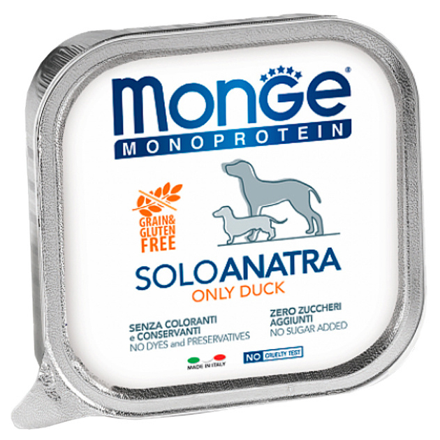 

MONGE MONGE MONOPROTEIN SOLO DOG монобелковые для взрослых собак паштет с индейкой 7001414