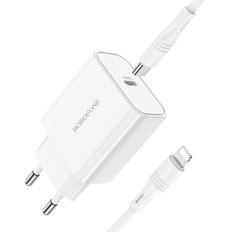 

Сетевое зарядное устройство Type-C Borofone BA57A (3А, PD, кабель Type-C-Lightning), белый