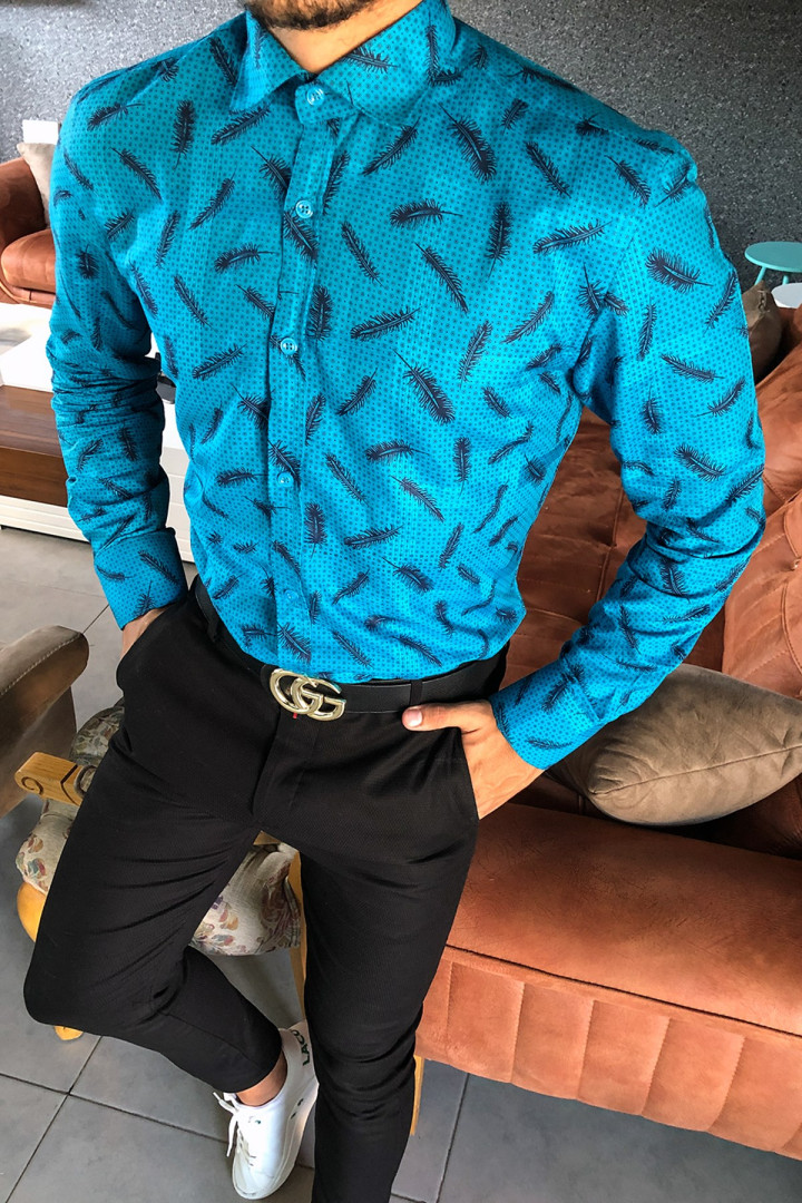 Рубашка мужская Terapi Giyim 23721 синяя S (товары доставляются из-за рубежа)