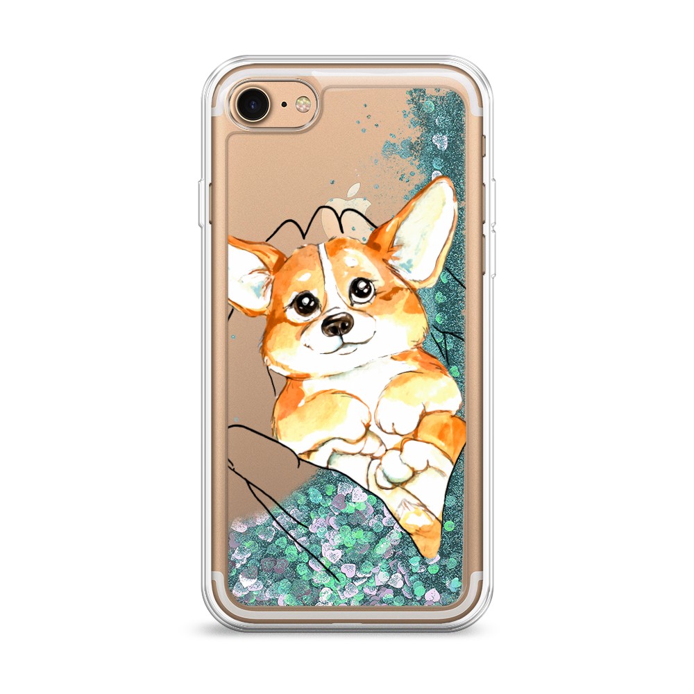 

Жидкий чехол с блестками "Корги в ладошках" на Apple iPhone 8, 10895-1