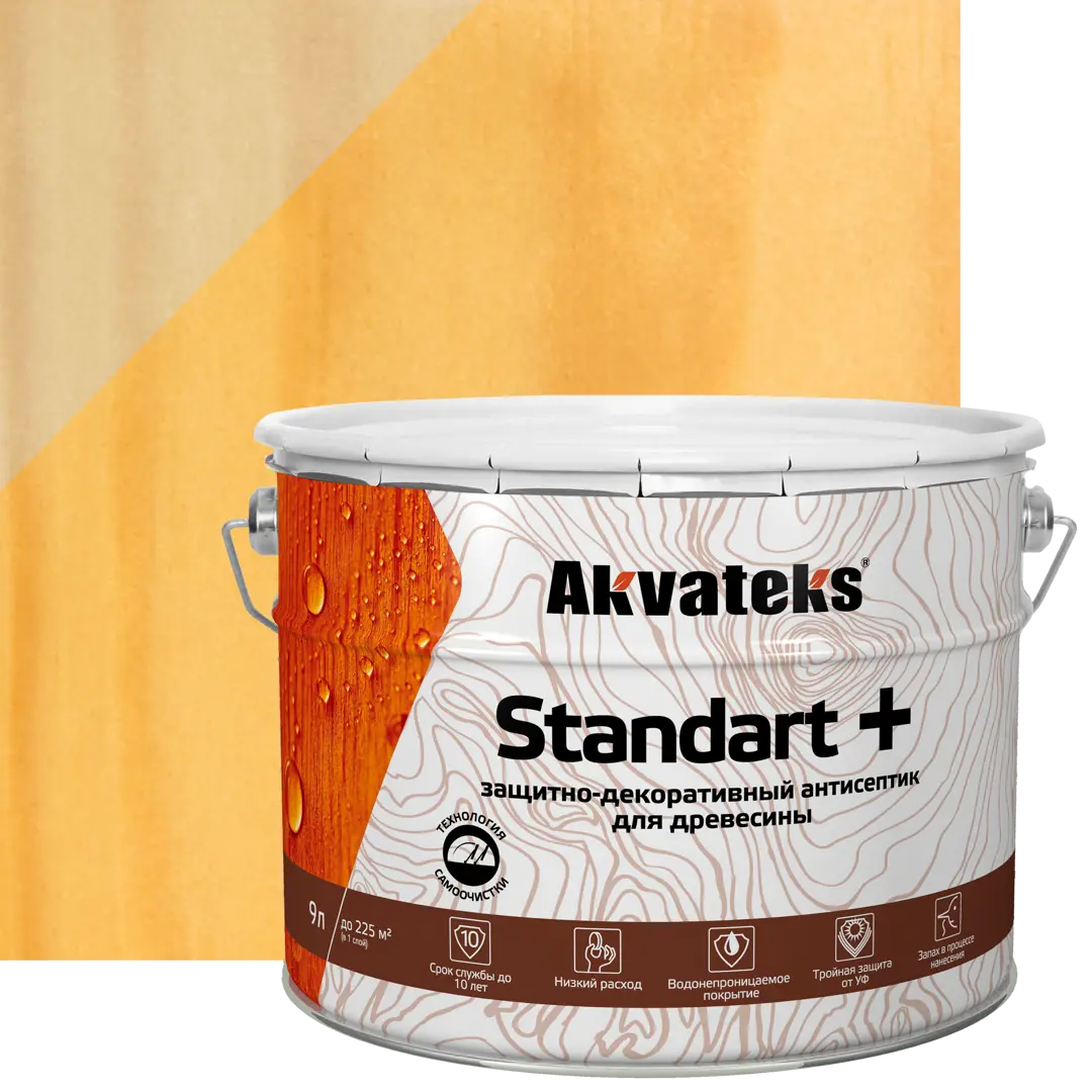 Антисептик защитно-декоративный Akvateks Standart полуматовый сосна 9 л термопакет termy standart 42х45 см мет мет
