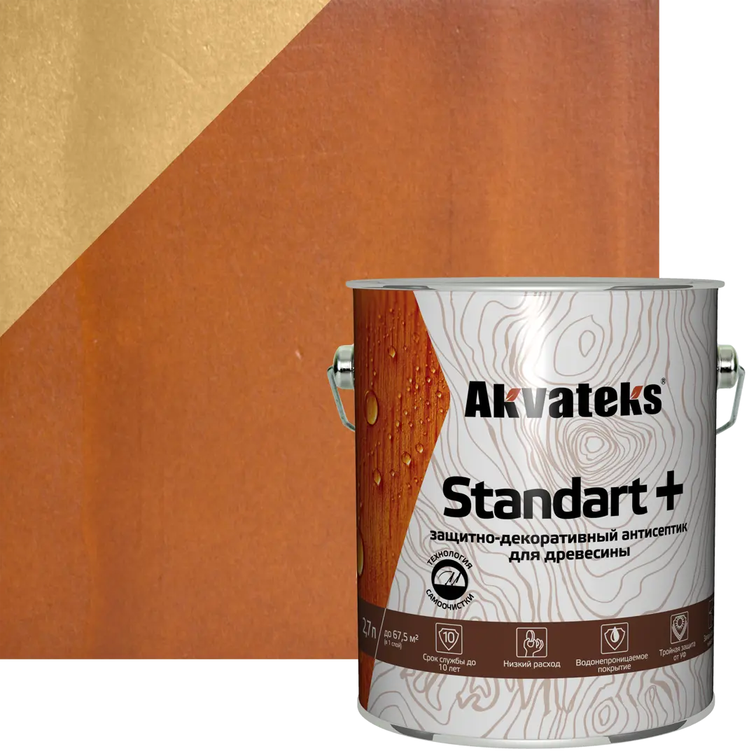 Антисептик защитно-декоративный Akvateks Standart полуматовый тик 2.7 л термопакет termy standart 42х45 см мет мет