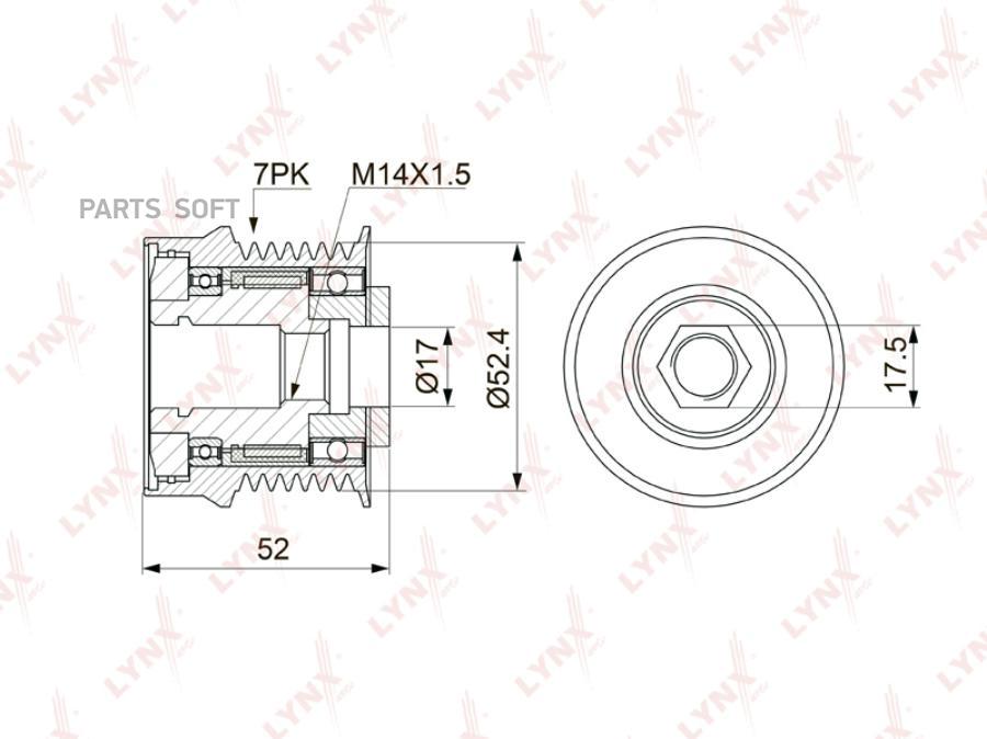 

LYNXAUTO PA-1150 Шкив генератора TOYOTA CAMRY(V40/50) 3.5 08= / HIGHLANDER 3.5 07=