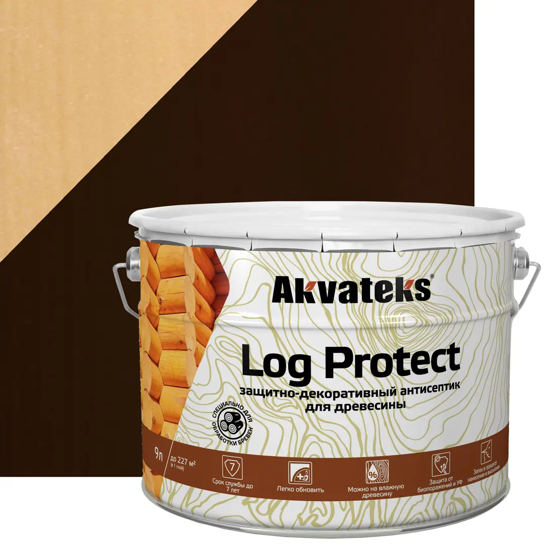 Антисептик защитно-декоративный Akvateks LOG Protect полуматовый палисандр 9 л антисептик сенеж аквадекор х2 палисандр 0 9 кг