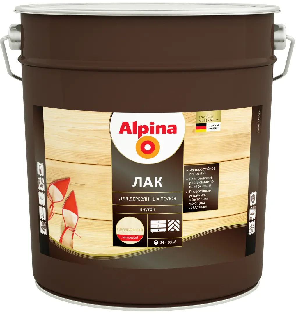 Лак для деревянных полов Alpina цвет прозрачный 9 л акриловый лак для паркета и полов alpina