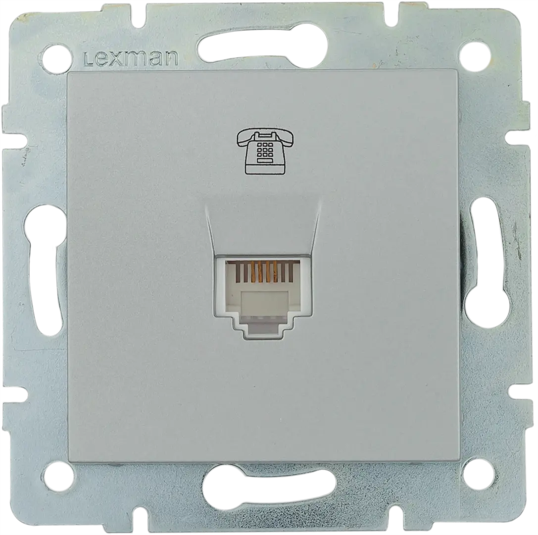 Телефонная розетка встраиваемая Lexman Виктория RJ11, цвет матовое серебро