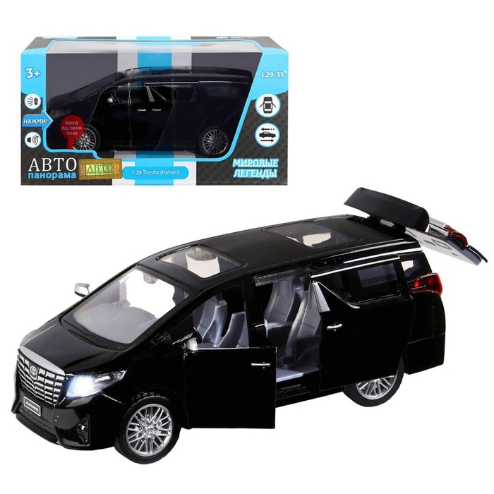 

Машина металлическая Toyota Alphard, 1:29, открываются передние двери, свет/звук, чёрный
