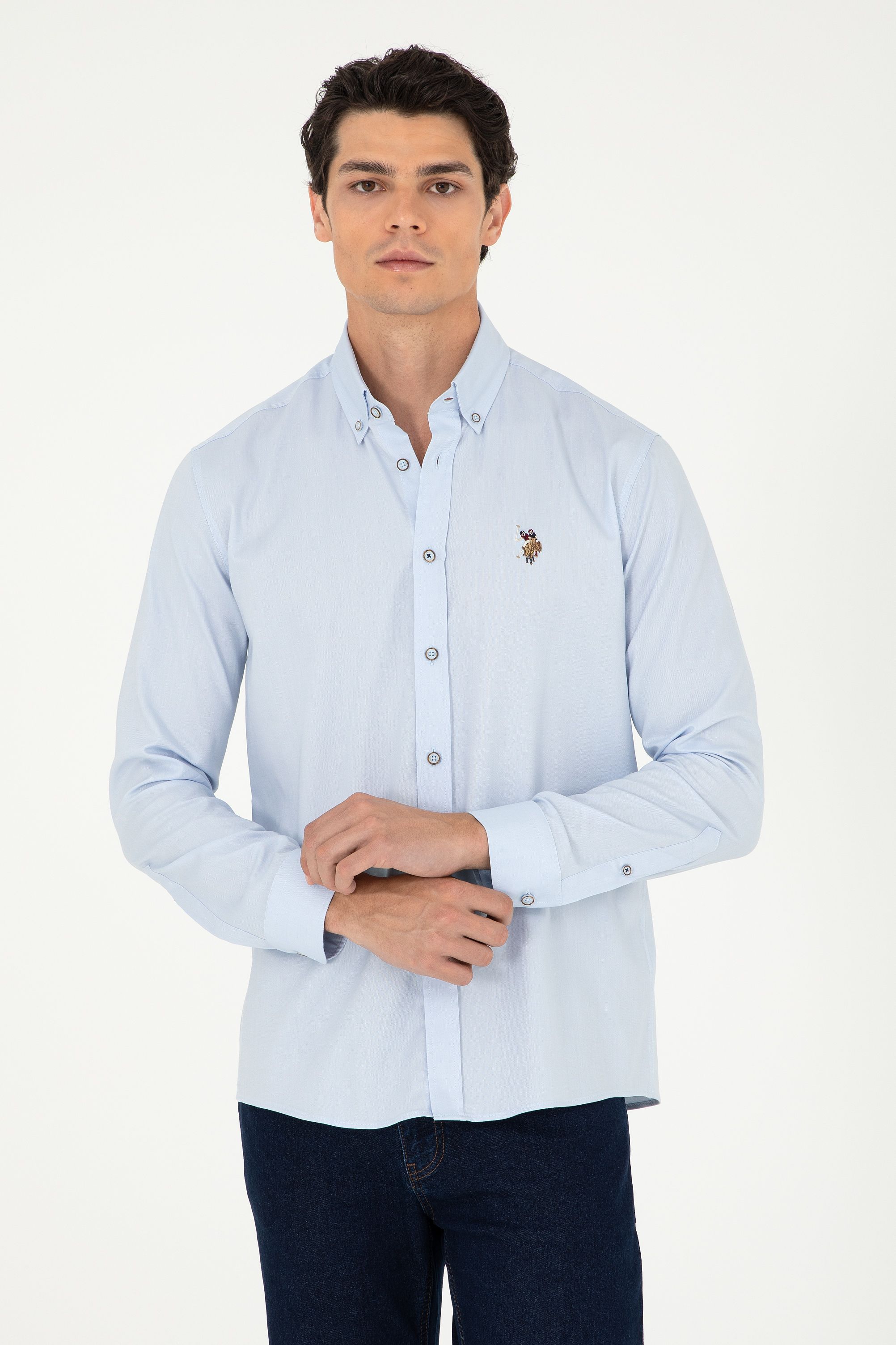 Рубашка мужская U.S. POLO Assn. G081SZ0040CEDCOLORREG024K голубая M U.S. POLO ASSN. голубой