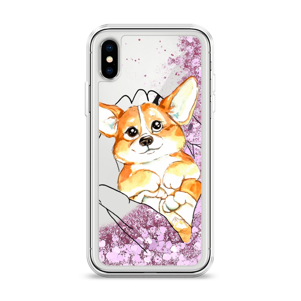 

Жидкий чехол с блестками "Корги в ладошках" на Apple iPhone X (10), 11094-1
